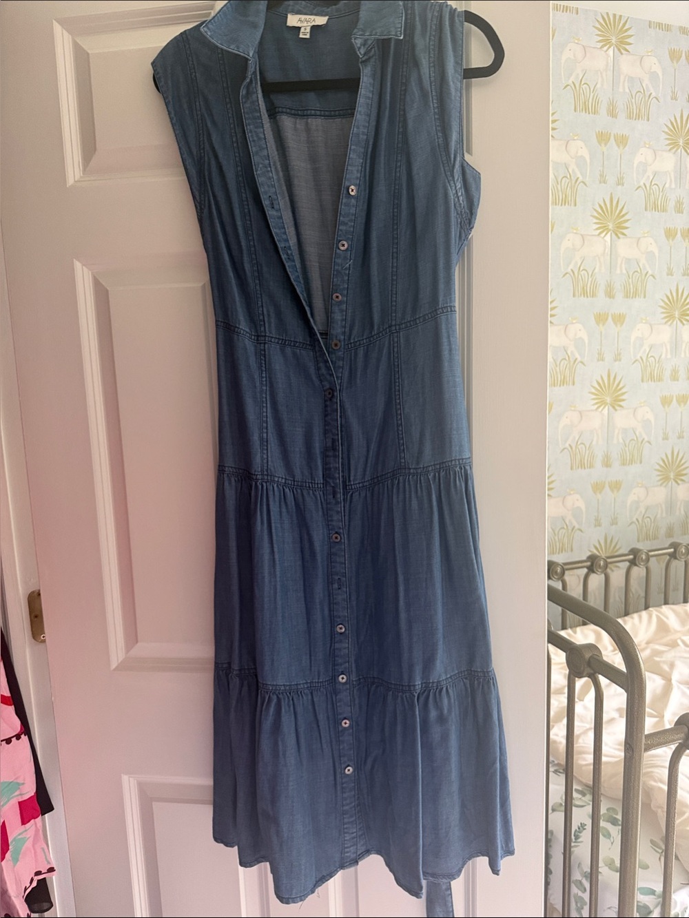 Sleeveless Chambray Button-Front Midi Dress in Blue by Avara